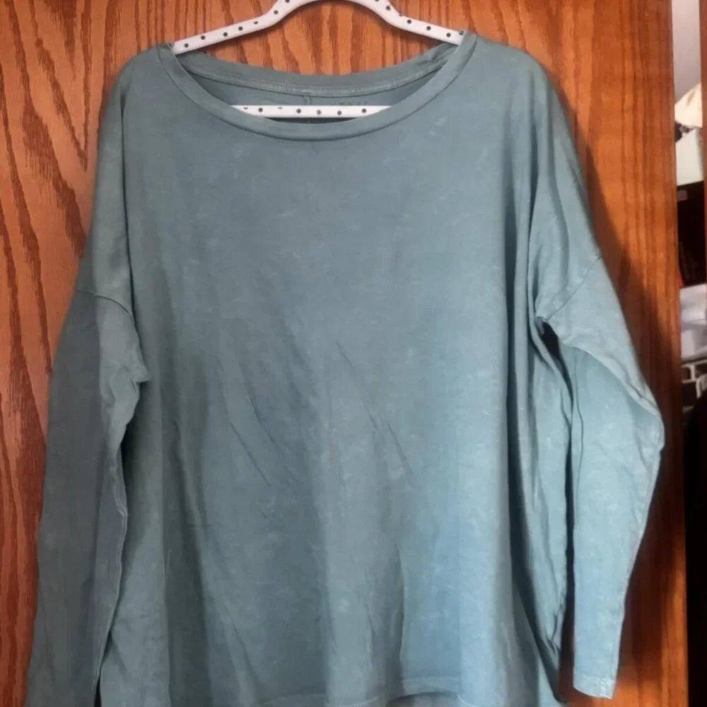 VINTAGE CANVAS JADE GREEN long sleeve COTTON TOP NWT ET0185A you choose size - Picture 1 of 3